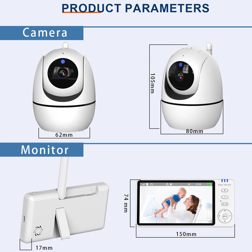 5.0 Inch Video Baby Monitor With Pan Tilt Camera Wireless