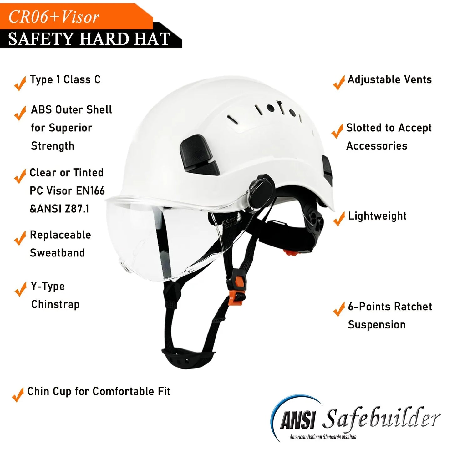 CE Construction Safety Helmet With Goggles Visor ABS Hard