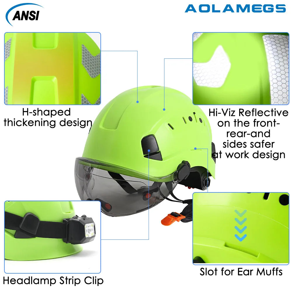 CE Construction Safety Helmets with Double Goggles ANSI ABS