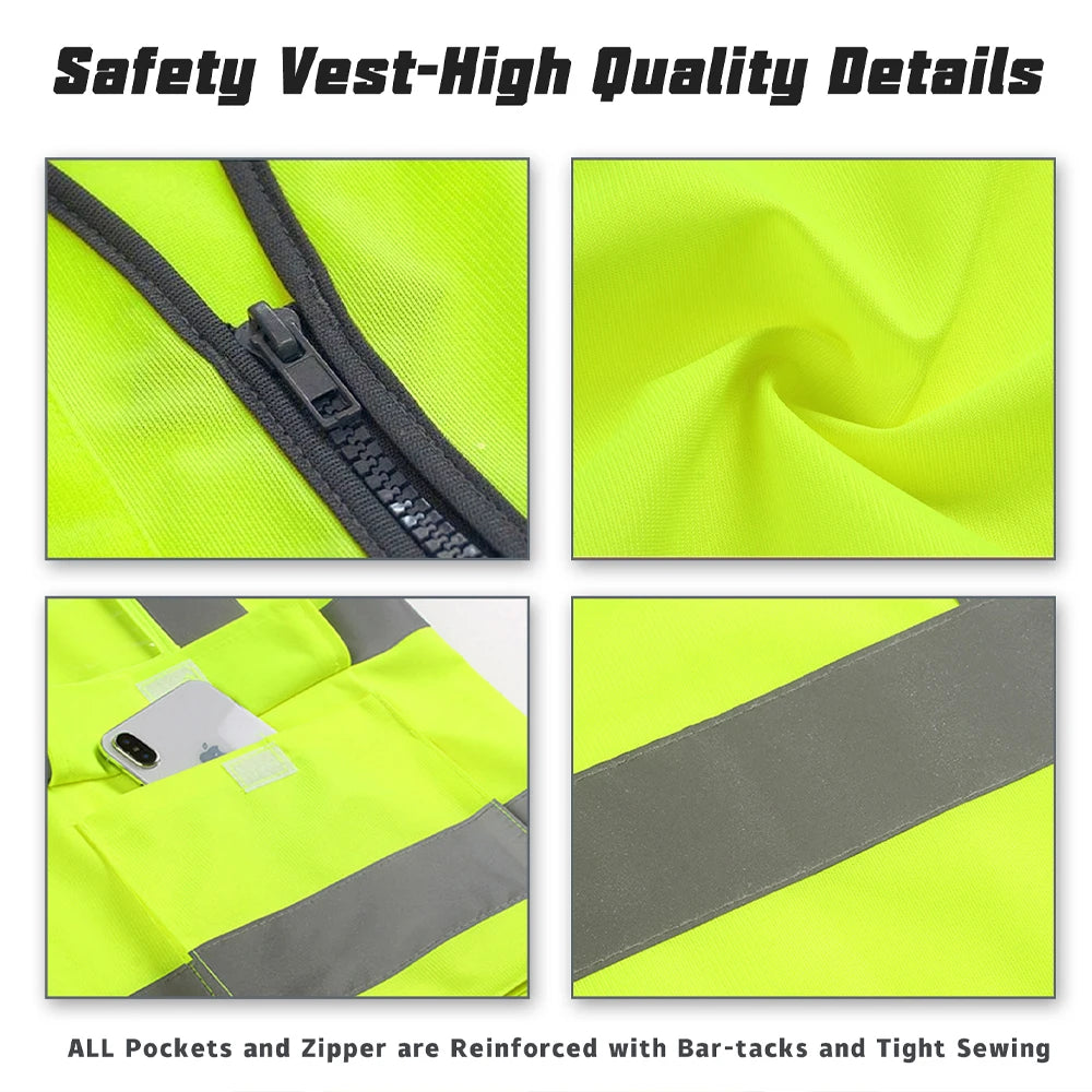S-5XL Custom LOGO Safety Vest with Pockets and Zipper Construction Site Vest Hi Vis Workwear Meet ANSI/ISEA Standard