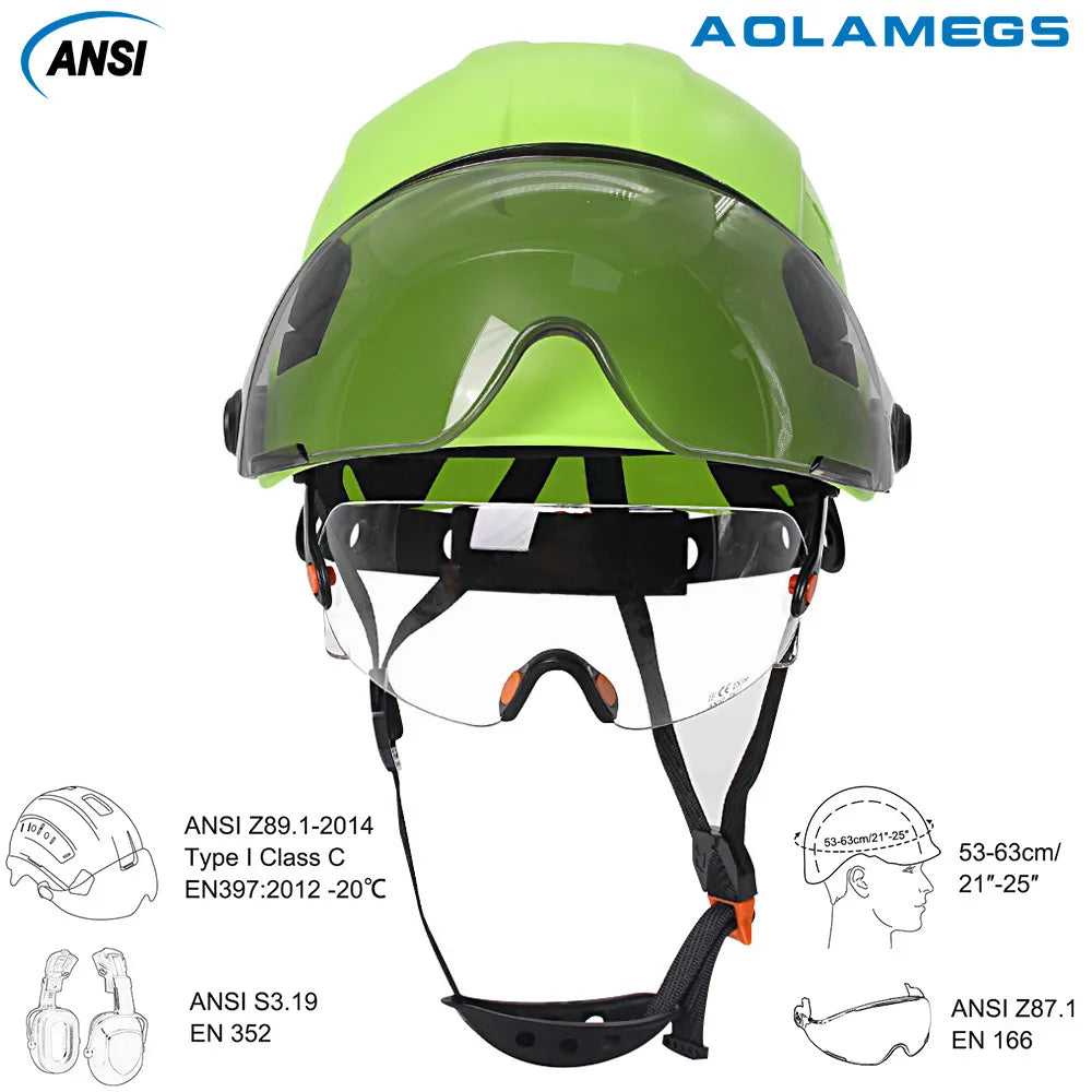 CE Construction Safety Helmets with Double Goggles ANSI ABS