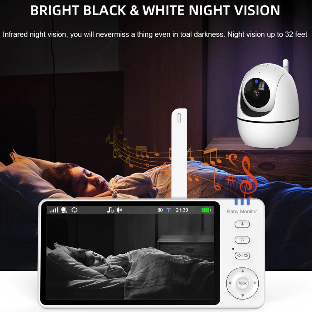 5.0 Inch Video Baby Monitor With Pan Tilt Camera Wireless