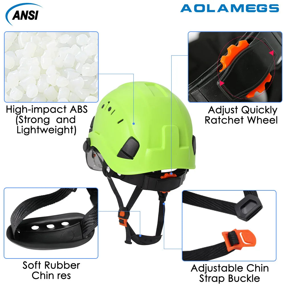CE Construction Safety Helmets with Double Goggles ANSI ABS