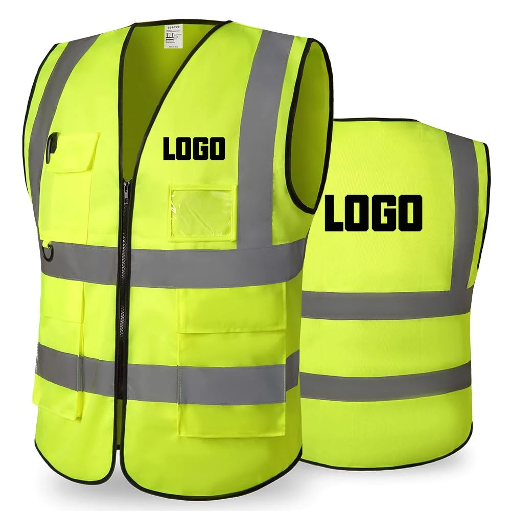 S-5XL Custom LOGO Safety Vest with Pockets and Zipper Construction Site Vest Hi Vis Workwear Meet ANSI/ISEA Standard