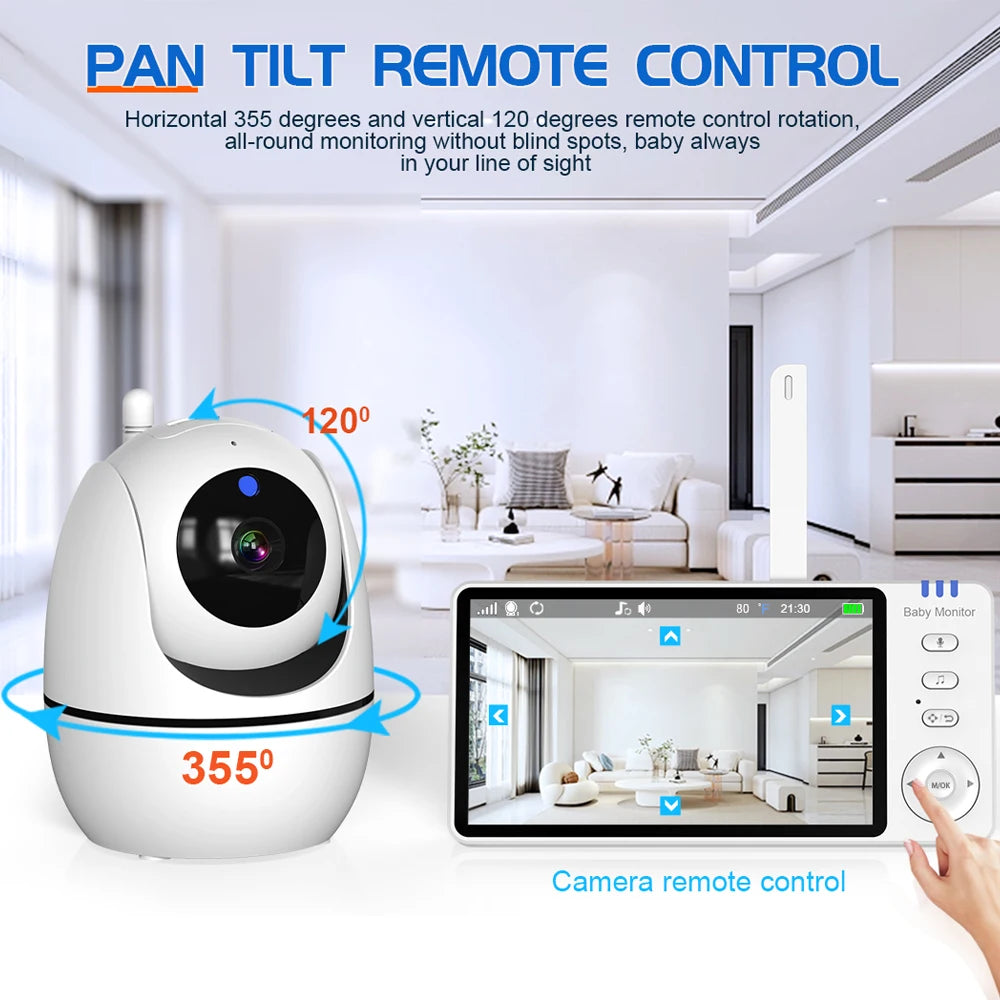 5.0 Inch Video Baby Monitor With Pan Tilt Camera Wireless