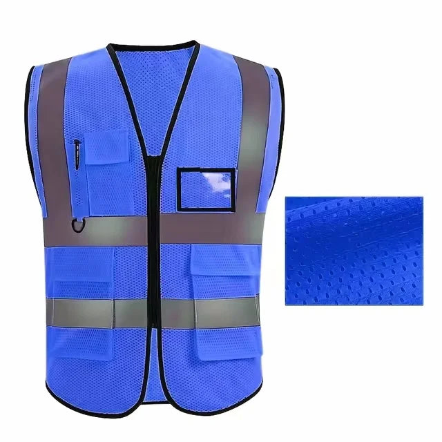 Summer Unisex Safety Vest with Pockets and Zipper Durable