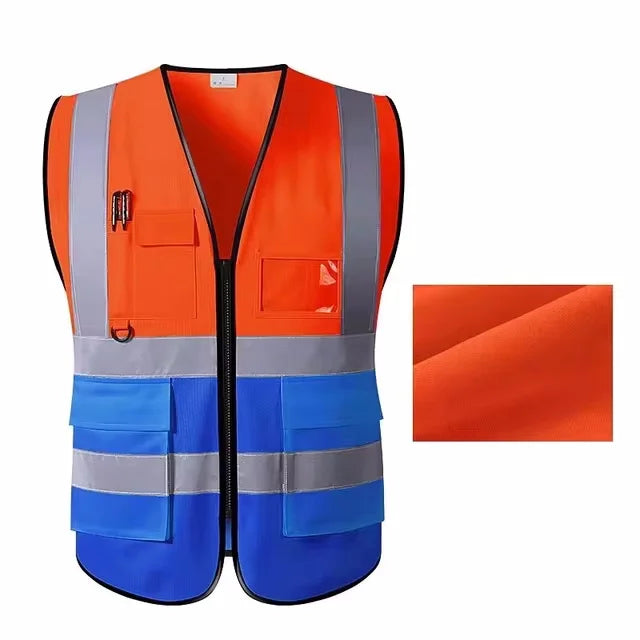 Summer Unisex Safety Vest with Pockets and Zipper Durable
