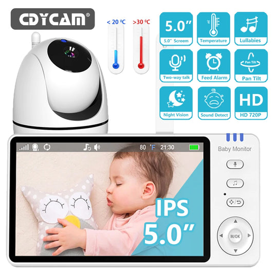 5.0 Inch Video Baby Monitor With Pan Tilt Camera Wireless