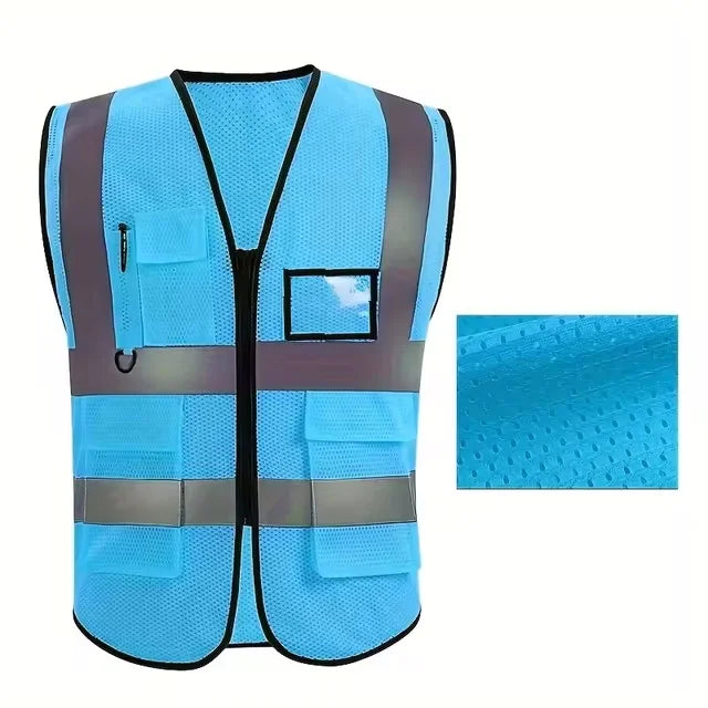 Summer Unisex Safety Vest with Pockets and Zipper Durable