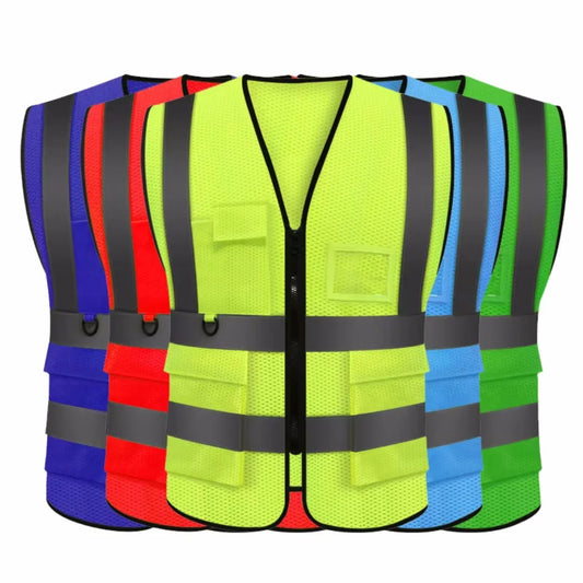 Summer Unisex Safety Vest with Pockets and Zipper Durable
