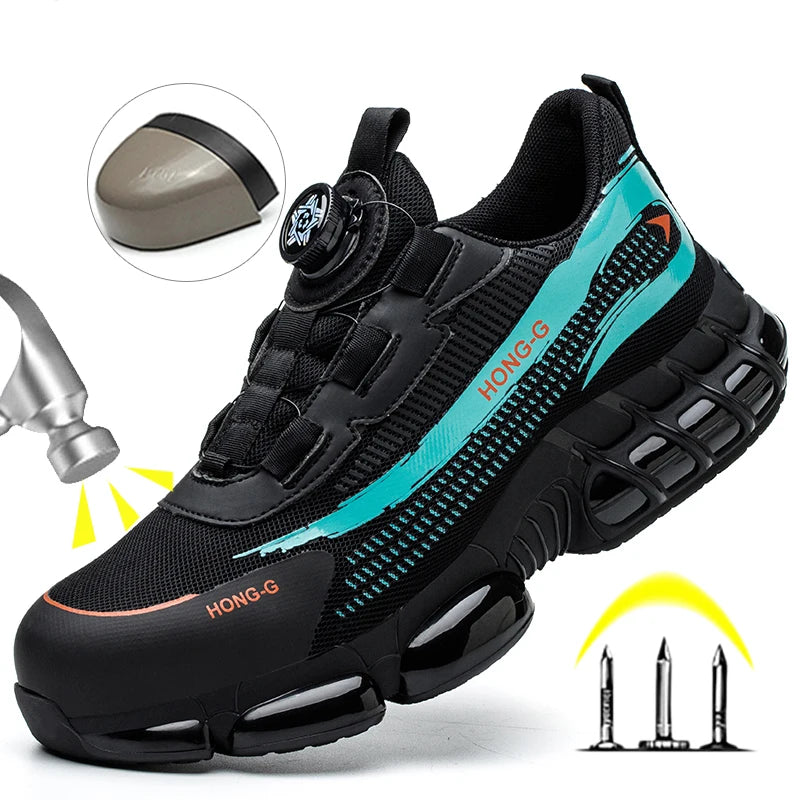 Rotating Button Work Sneaker Air Cushion Steel Toe Safety Boots