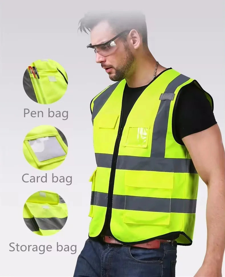 Summer Unisex Safety Vest with Pockets and Zipper Durable