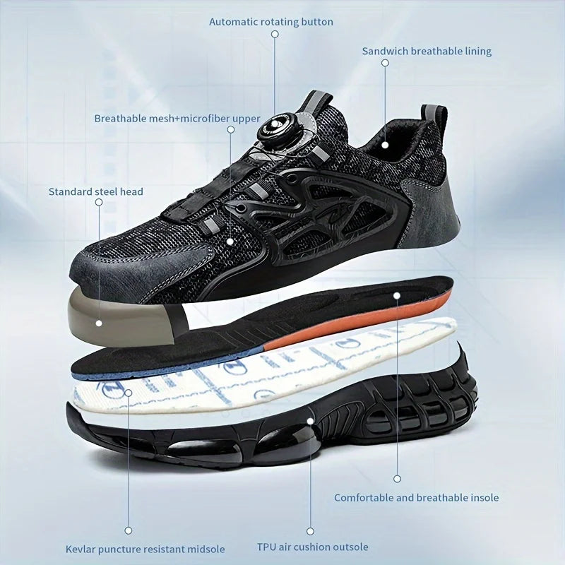 Rotating Button Safety Shoes Men Steel Toe