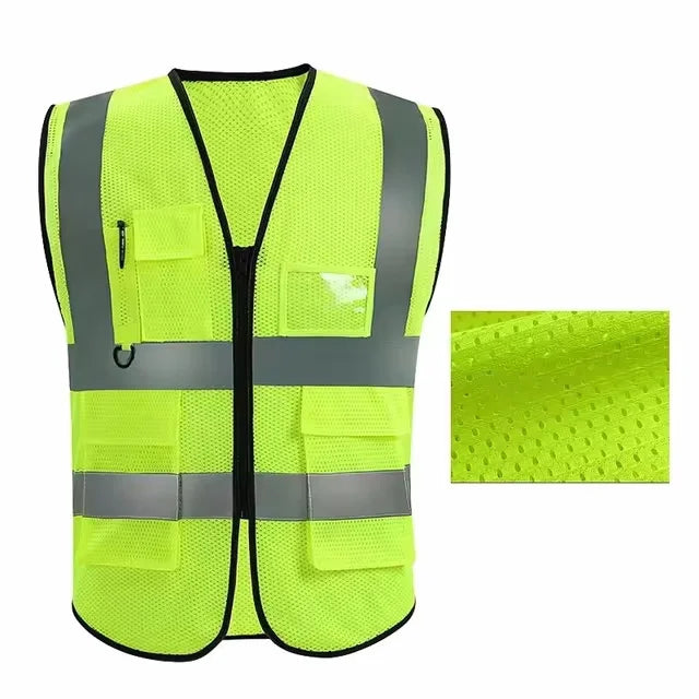 Summer Unisex Safety Vest with Pockets and Zipper Durable