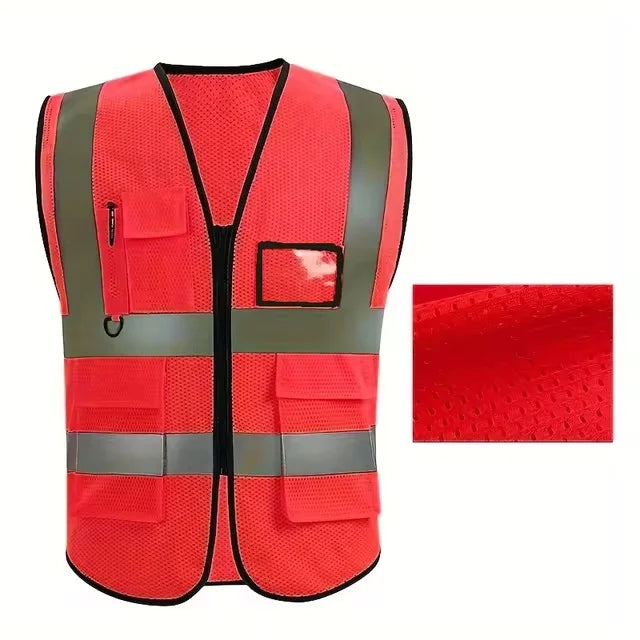 Summer Unisex Safety Vest with Pockets and Zipper Durable