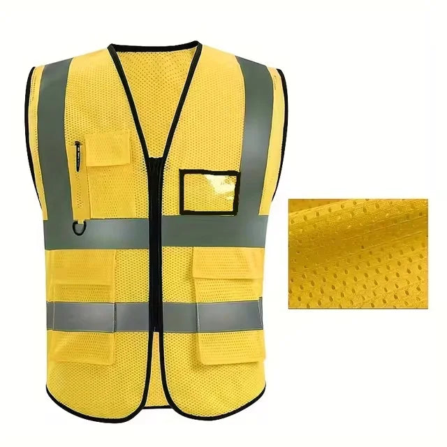 Summer Unisex Safety Vest with Pockets and Zipper Durable