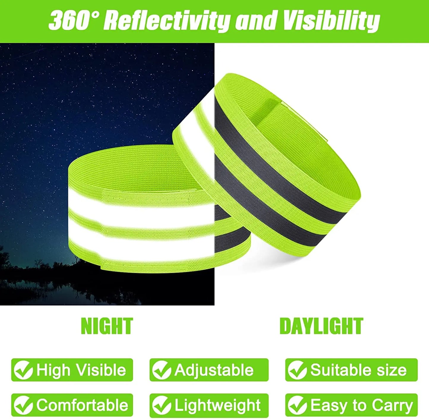 Wristband Reflector Tape Ankle Leg Safety Straps 2Pcs