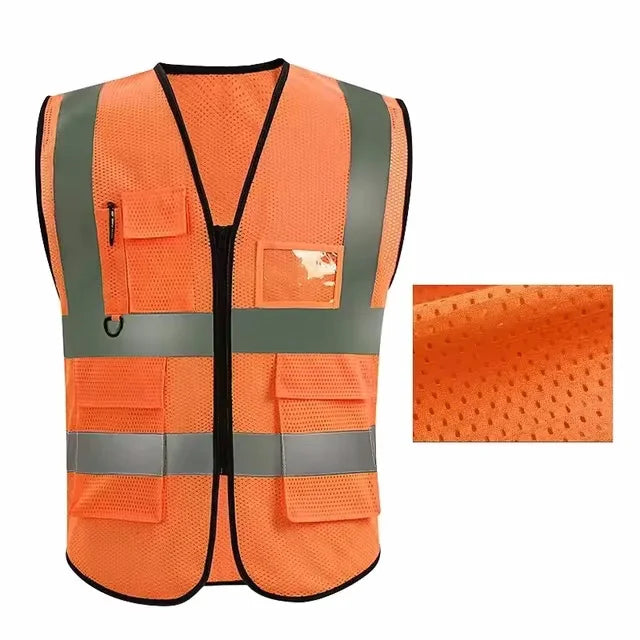 Summer Unisex Safety Vest with Pockets and Zipper Durable