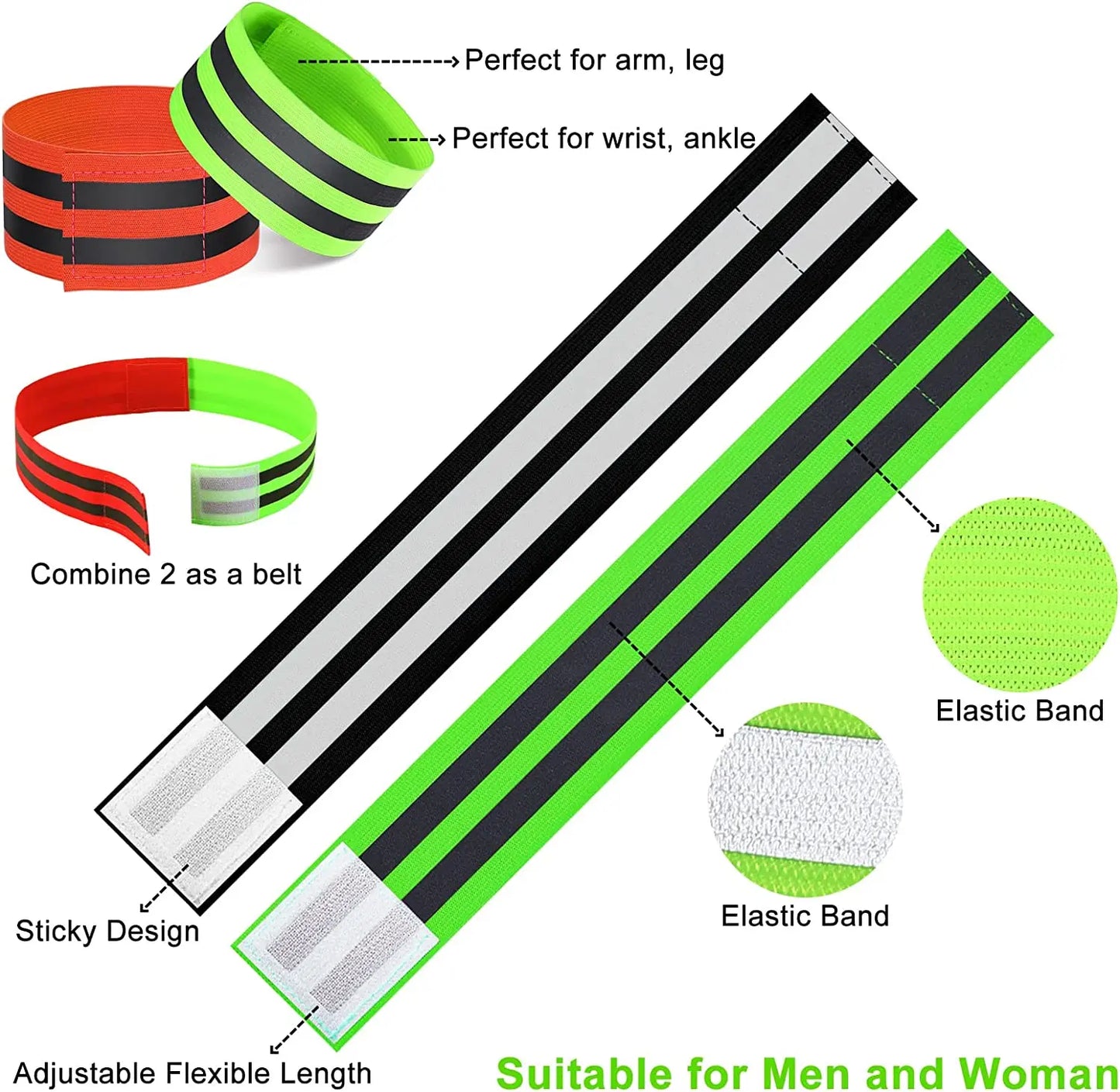 Wristband Reflector Tape Ankle Leg Safety Straps 2Pcs